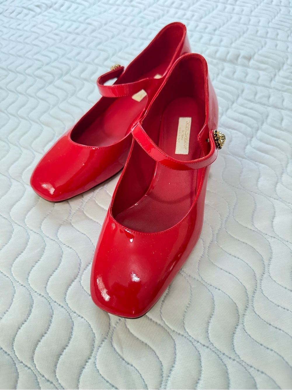 Dolce & Gabbana Red Patent Leather Crystal Mary Jane Pumps IT 35